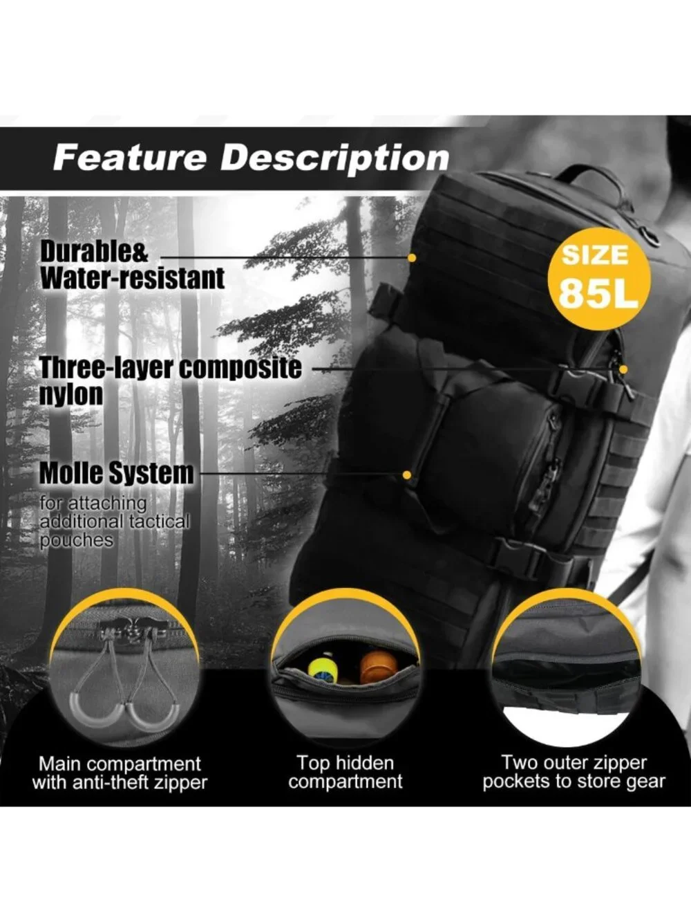 3-in-1 Military Style Backpack & Duffle Bag for Travel, Gym, Weekender & Workout